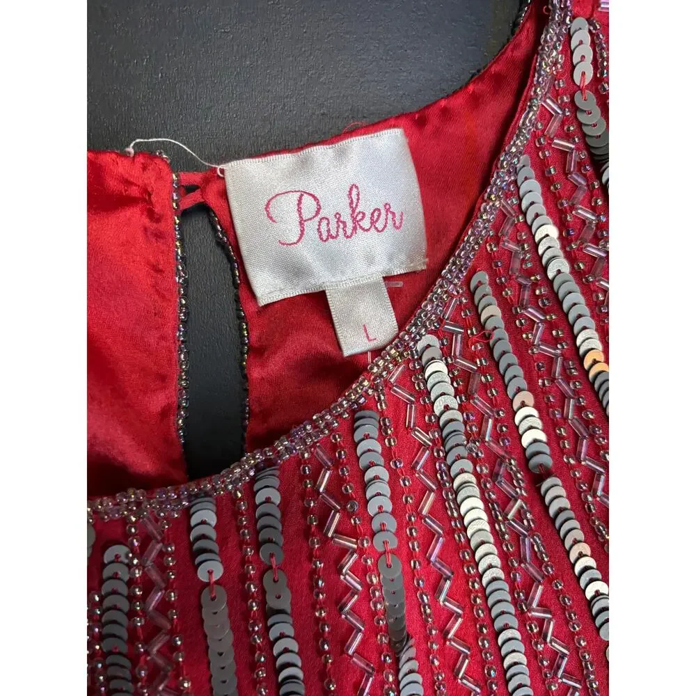 Parker NWT‎ Fuchsia Beaded Dress L Art Deco  Cocktail Party Holiday
